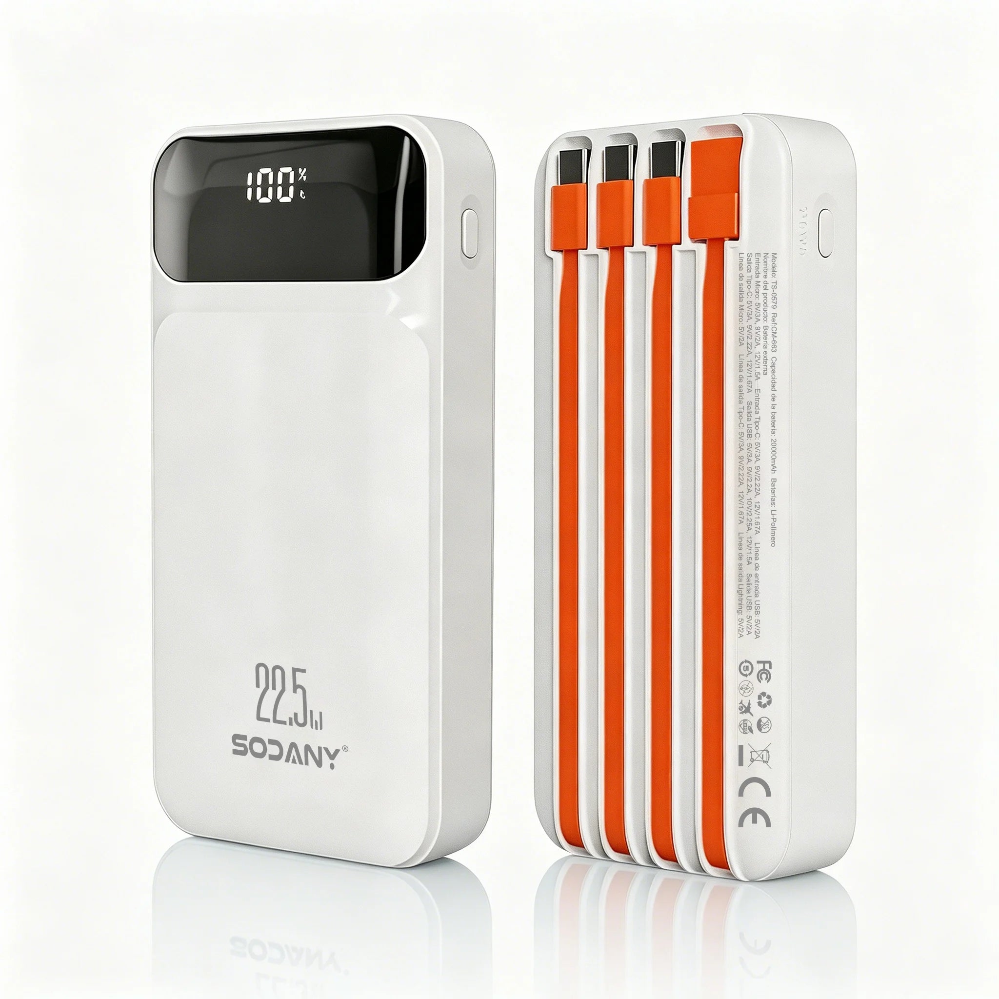 Batería Externa 20000mAh 22.5W con 4 Cables