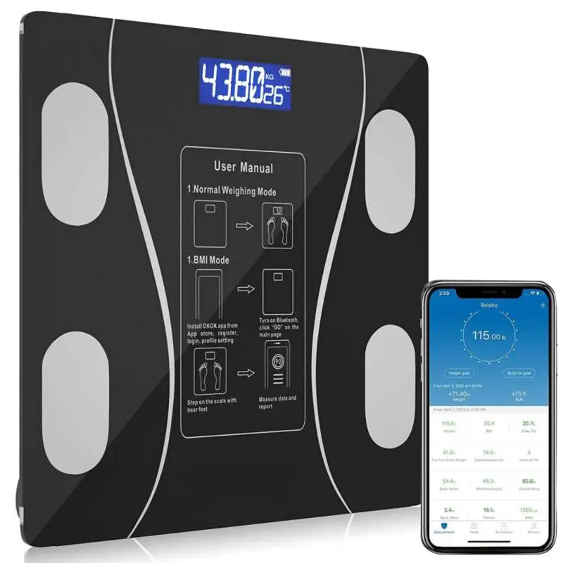 Don Feliz Smart Body Scale with App, Multifunctional Bathroom Scale with Measurement, Lcd Screen, Bluetooth, Includes Pi