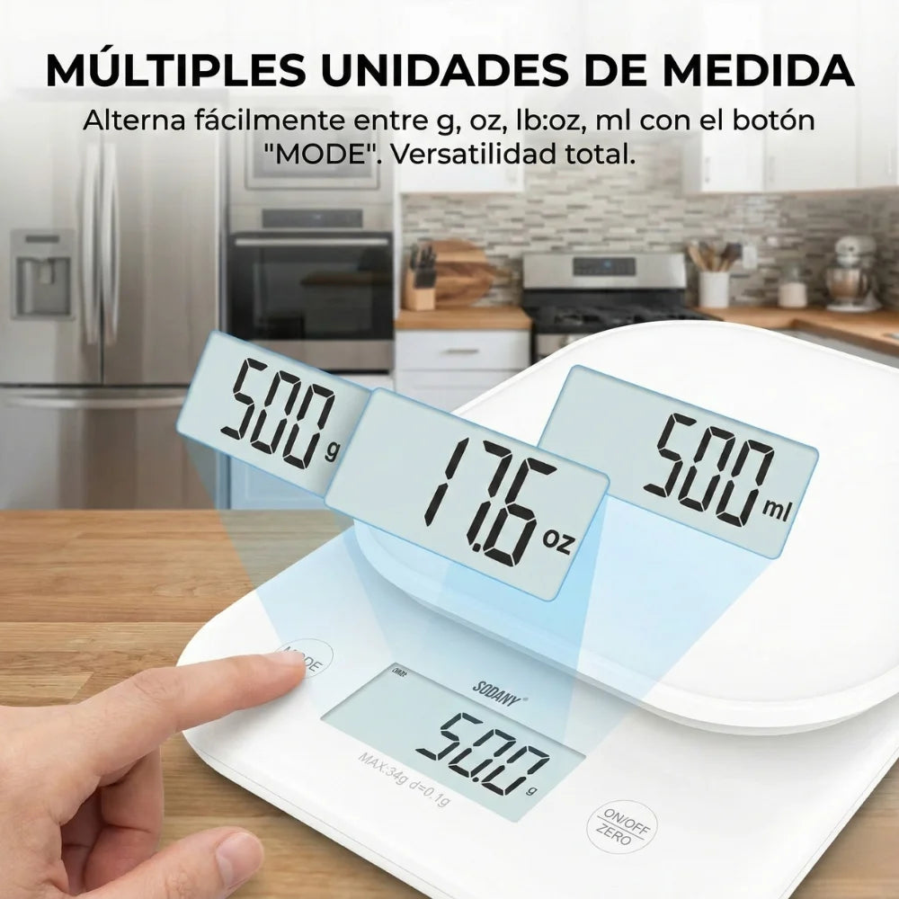 SODANY Digital Kitchen Scale 3kg/0.1g with LCD Display, Smart Tare Function, High Precision, Compact Design, White, Perfect for Measuring Ingredients