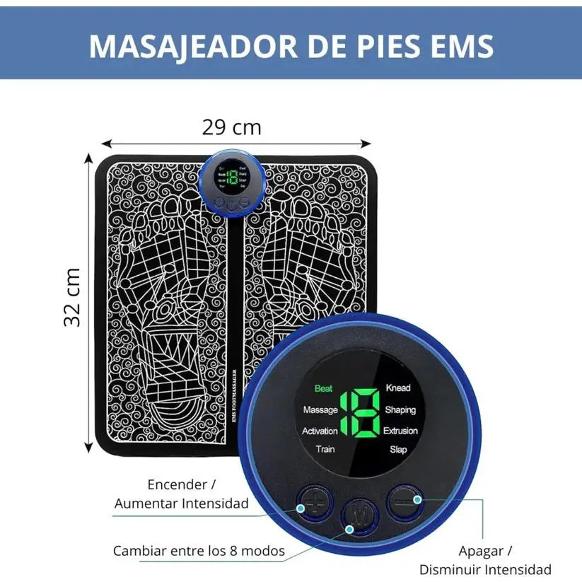 Electric foot massager |   Relaxes and improves circulation in the feet |   Ems technology: electrical muscle stimulation |   8 different techniques with various intensity levels |   Revolutionline brand