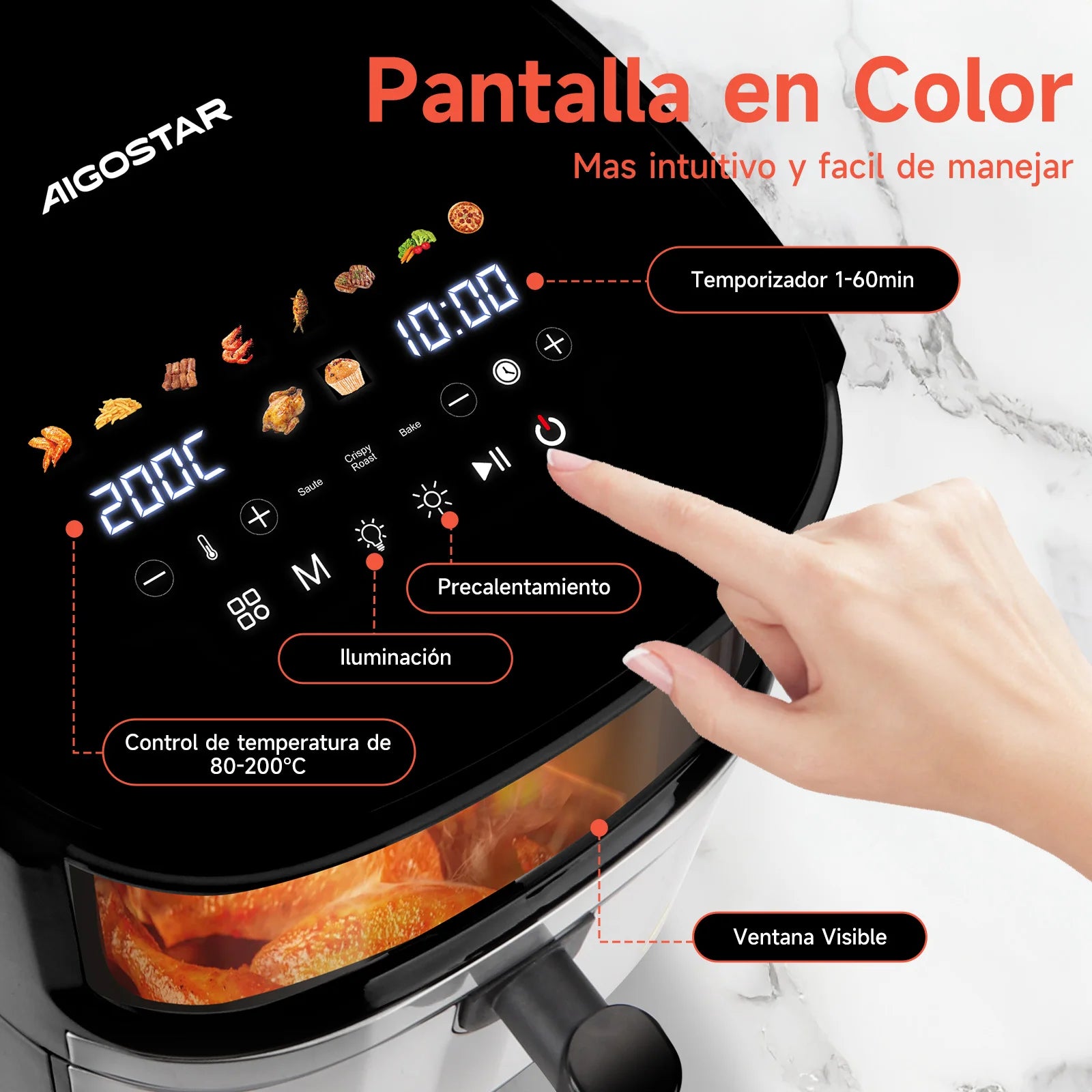 AIGOSTAR Freidora de Aire 8L con Ventana