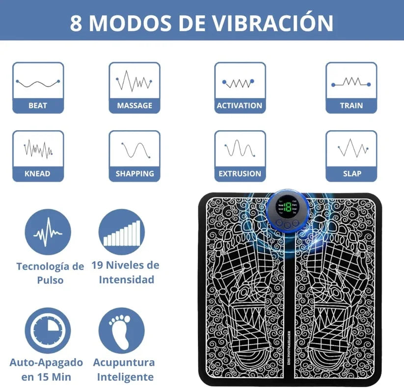 Electric foot massager |   Relaxes and improves circulation in the feet |   Ems technology: electrical muscle stimulation |   8 different techniques with various intensity levels |   Revolutionline brand