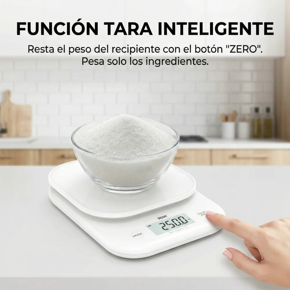 SODANY Digital Kitchen Scale 3kg/0.1g with LCD Display, Smart Tare Function, High Precision, Compact Design, White, Perfect for Measuring Ingredients