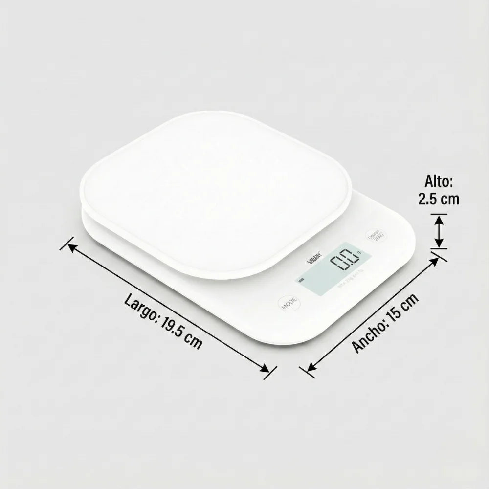 SODANY Digital Kitchen Scale 3kg/0.1g with LCD Display, Smart Tare Function, High Precision, Compact Design, White, Perfect for Measuring Ingredients