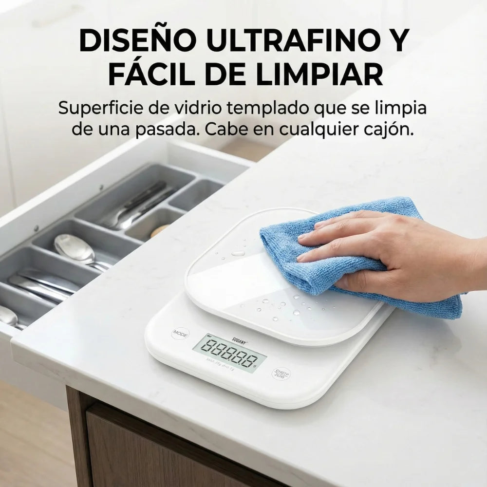 SODANY Digital Kitchen Scale 3kg/0.1g with LCD Display, Smart Tare Function, High Precision, Compact Design, White, Perfect for Measuring Ingredients