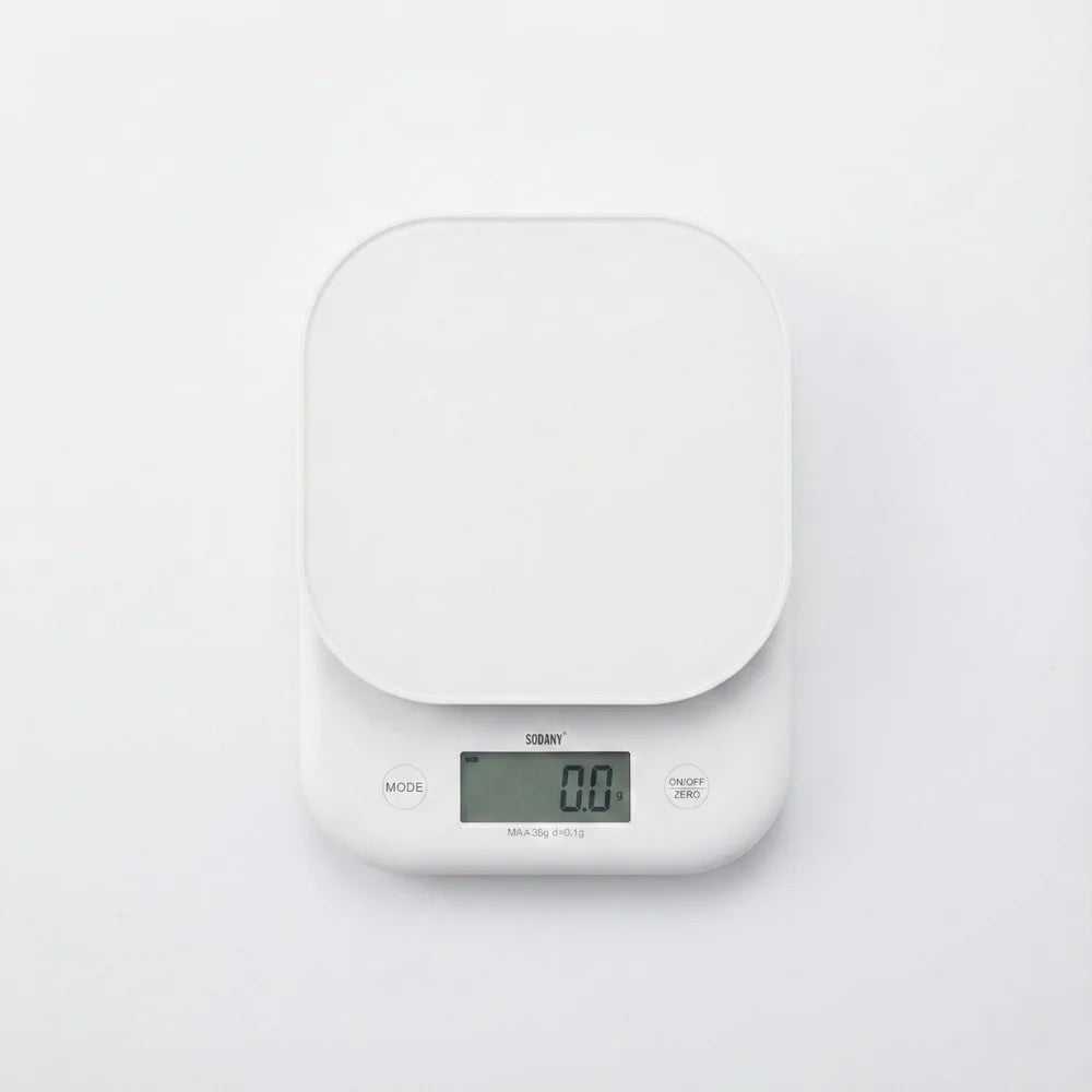 SODANY Digital Kitchen Scale 3kg/0.1g with LCD Display, Smart Tare Function, High Precision, Compact Design, White, Perfect for Measuring Ingredients