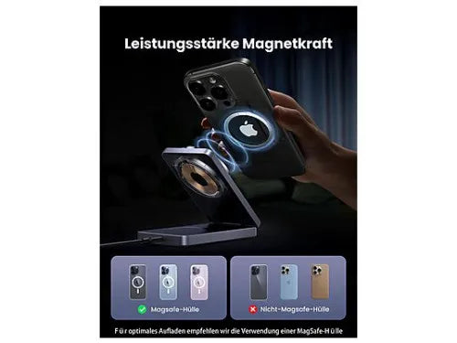 UGREEN MagFlow Cargador Inalámbrico, Estación de Carga 2 en 1 Magnética, Compatible con iPhone 16/15/14/13/12 Series, AirPods Pro 2/3