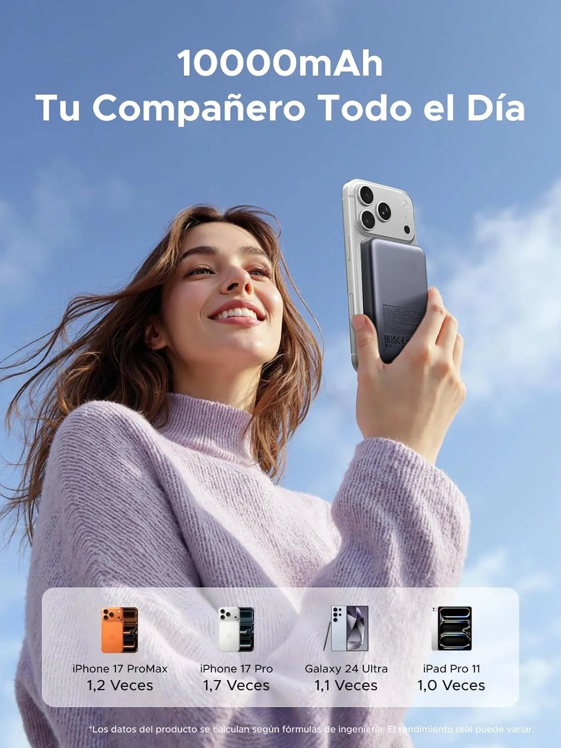 Batería Magnética 10000mAh Carga Inalámbrica 15W