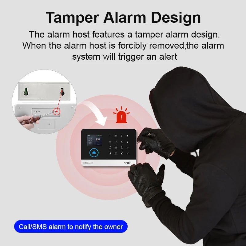 PGST 4G WiFi Smart Wireless Burglar Anti Theft Alarm Security Kit Works with Tuya Works with Smart Life Mobile Phone Remote Arm Disarm Real Time Alarm Push Door Sensor Motion Detector Full Set Smart Home Safety Device Europe