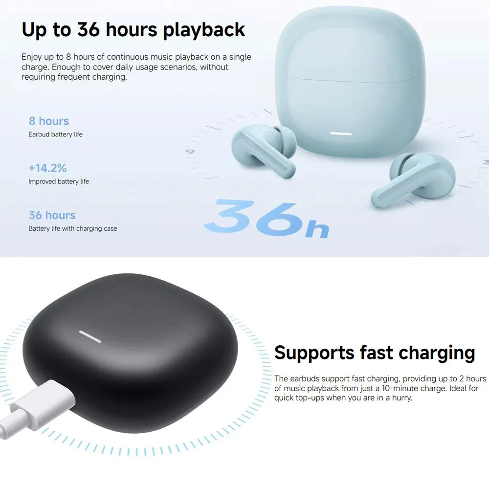 New Xiaomi REDMI Buds 8 Lite Wireless Bluetooth Earphone,42dB ANC 12.4mm driver BT5.4 Up to 36 hours,Dual-mic AI Noise Reduction