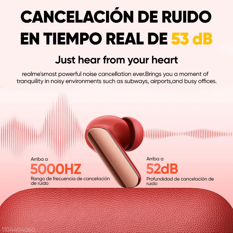 Realme Buds Air 7 Pro with Ai, Bluetooth Headphones 53 Db, 48 Hours of Autonomy, Hi-Res and Lhdc 5.0, Compatible with Realme 16 Pro and Realme Gt 8 Pro