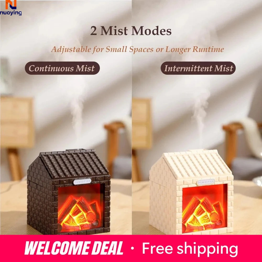Charcoal Fire Style Aroma Diffuser Humidifier, Simulated Flame Light 2 Mist Modes Ultra-Quiet 200ml for Home Office Bedroom Car