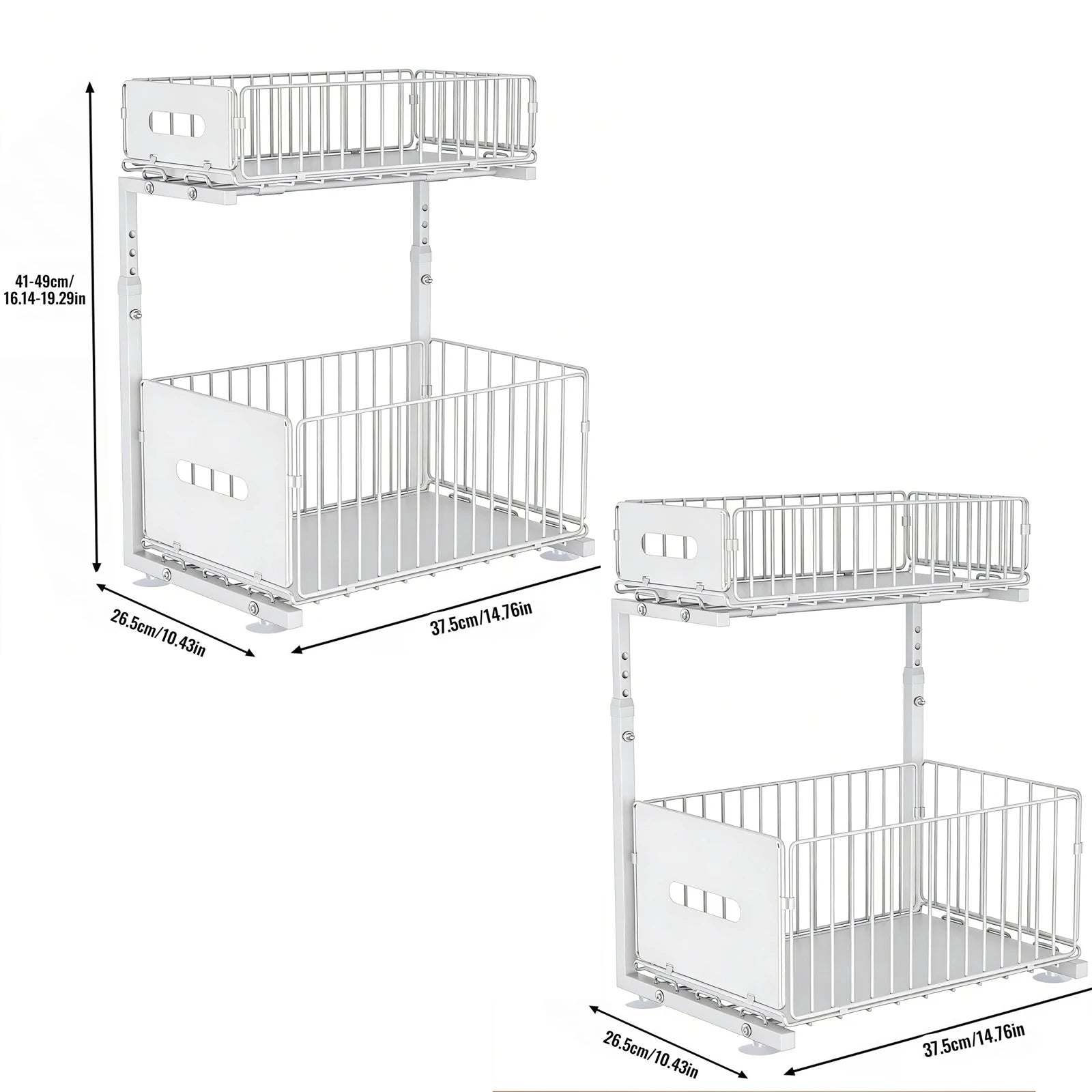 2 Tier Kitchen Under Bathroom Sink Organizers Pull-Out Cabinet Shelf Organizer Storage Rack Sliding Cabinet Basket