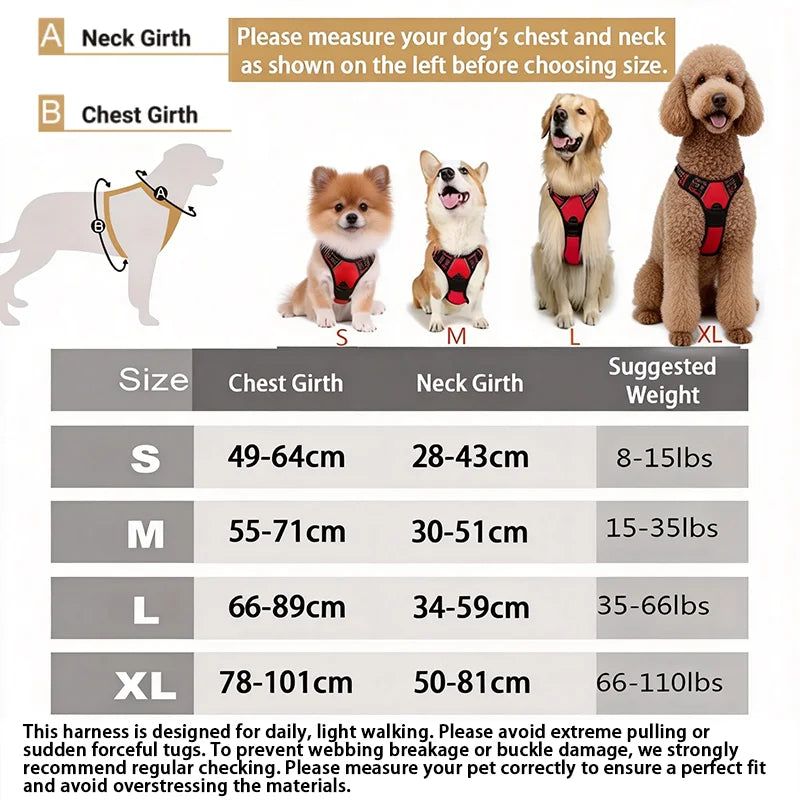 No-Pull Dog Harness – Reflective, with control handle and front clip (sizes S to XL)