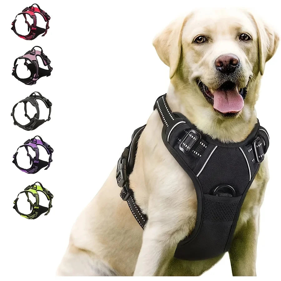 No-Pull Dog Harness – Reflective, with control handle and front clip (sizes S to XL)