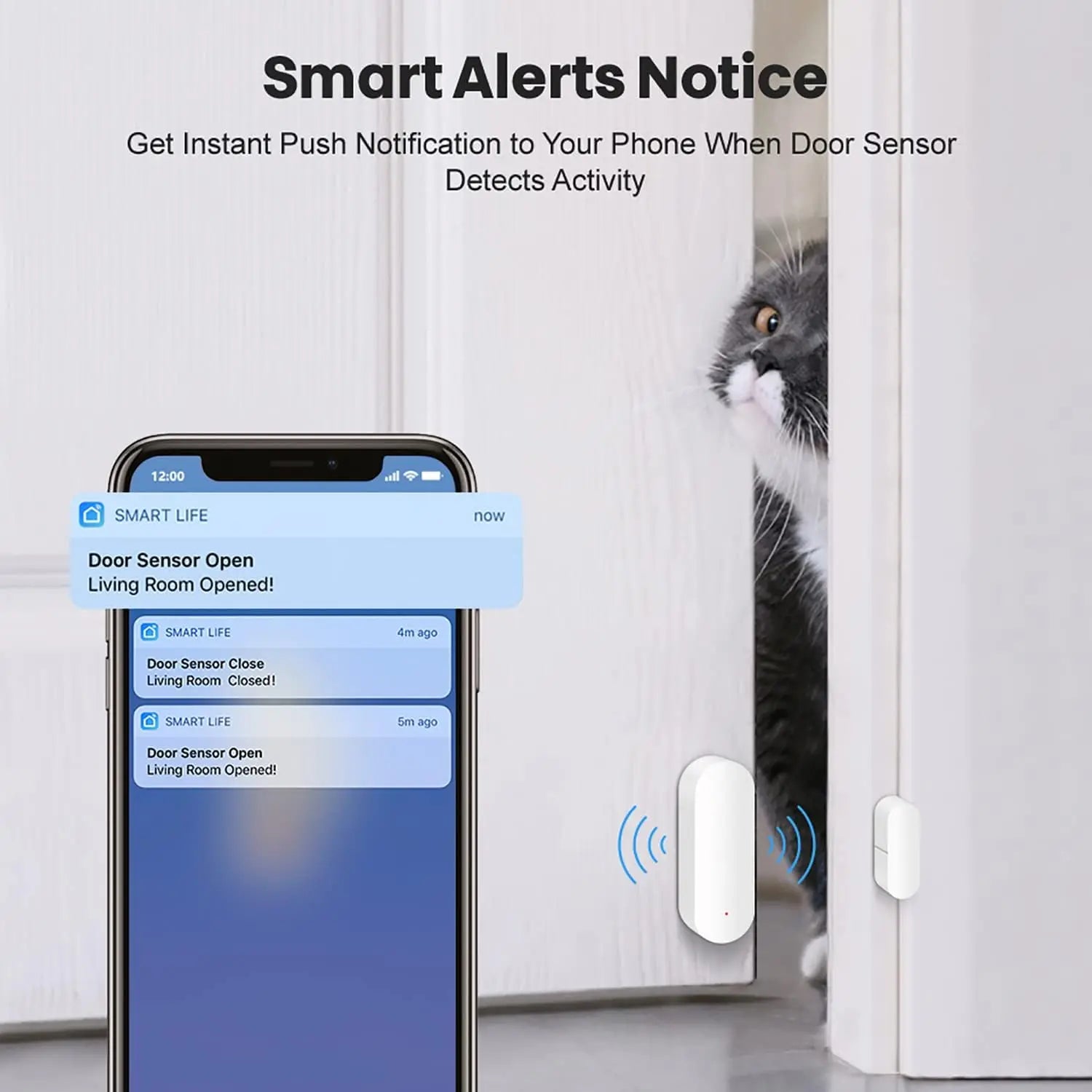 PGST WiFi Smart Door Window Sensor Works with TUYA Smart Life Home Security Alarm System Wireless Magnetic Detector APP Control Burglar Anti-theft Alert Real-time Notification Low Battery Reminder Smart Home Automation Securi