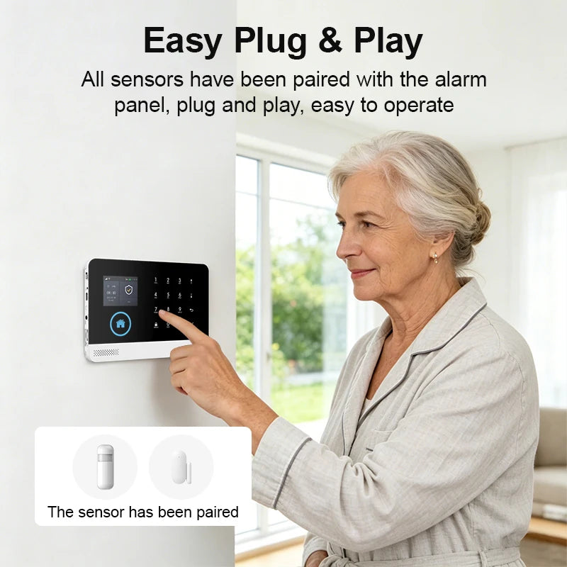 PGST 4G WiFi Smart Wireless Burglar Anti Theft Alarm Security Kit Works with Tuya Works with Smart Life Mobile Phone Remote Arm Disarm Real Time Alarm Push Door Sensor Motion Detector Full Set Smart Home Safety Device Europe