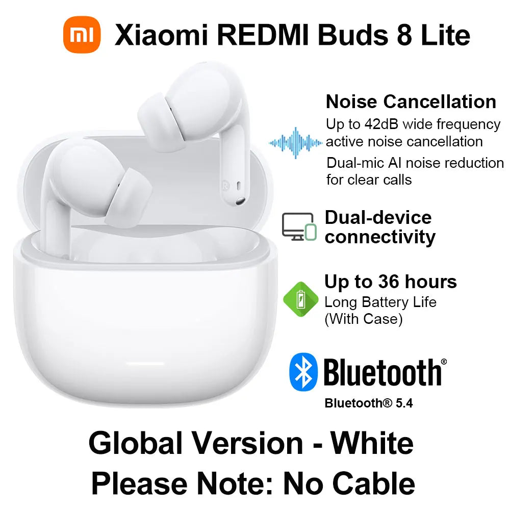 New Xiaomi REDMI Buds 8 Lite Wireless Bluetooth Earphone,42dB ANC 12.4mm driver BT5.4 Up to 36 hours,Dual-mic AI Noise Reduction