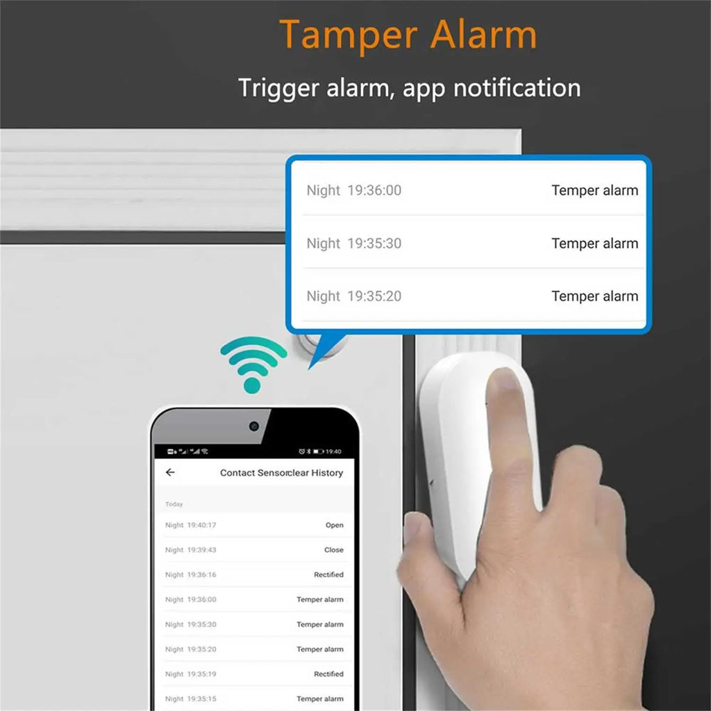 PGST WiFi Smart Door Window Sensor Works with TUYA Smart Life Home Security Alarm System Wireless Magnetic Detector APP Control Burglar Anti-theft Alert Real-time Notification Low Battery Reminder Smart Home Automation Securi
