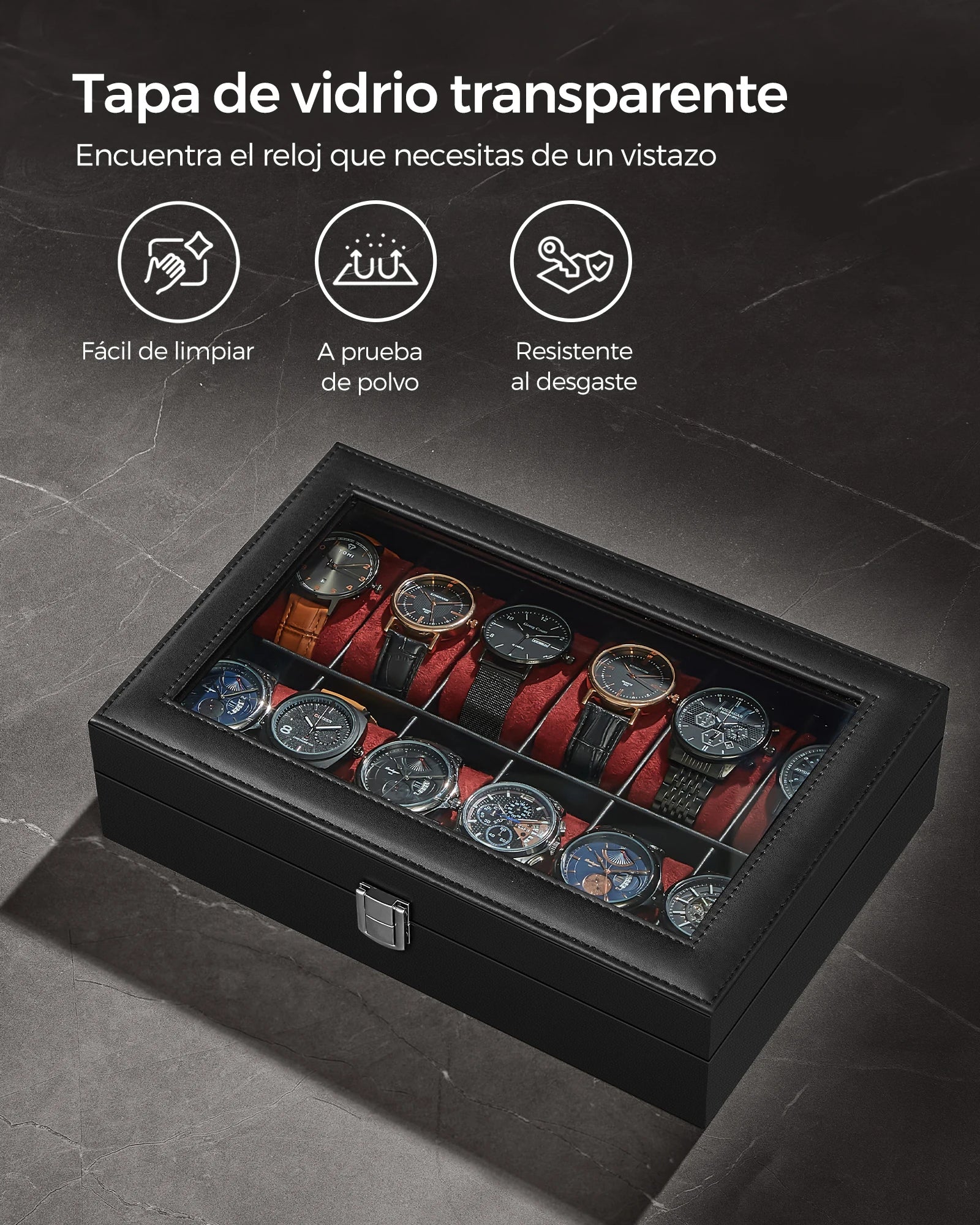 SONGMICS 12-Slot Watch Box,  Greenish Grey Lining/Wine Red Lining/ Cappuccino Beige Lining/Greenish Beige Lining