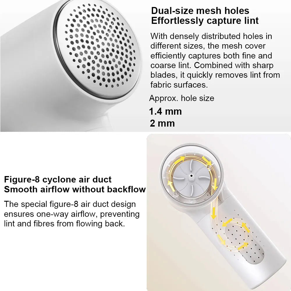 New Xiaomi Mijia Lint Remover 2, 6-leaf Steel Blade Portable Trimmer, 180min Long Battery Life,  Rechargeable Fluff Pellet Removers with Transparent Lint Collector, Powerful Motor
