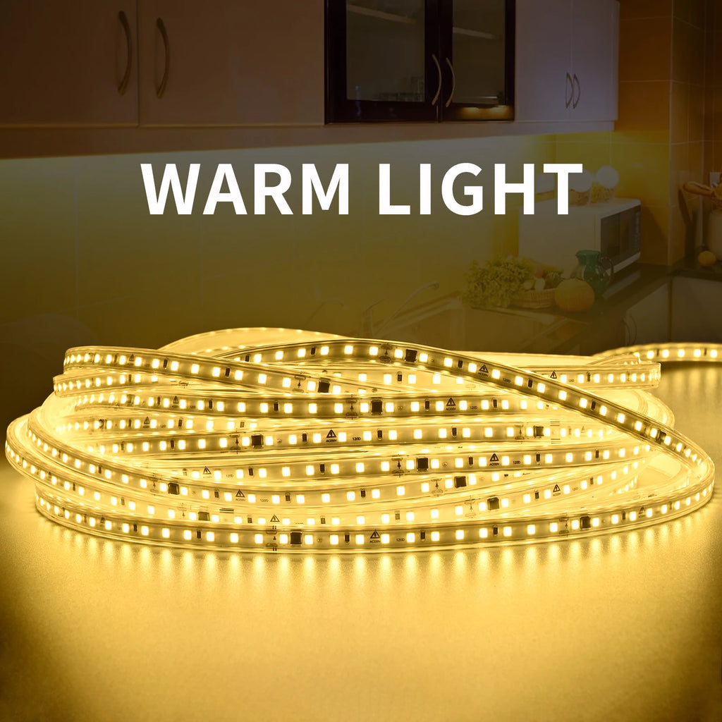 220V LED Strip Lights,120leds/m Led Ribbon Adhesive,Flexible Outdoor Lamp Waterproof LED Tape,Kitchen,Home Room Indoor Lighting