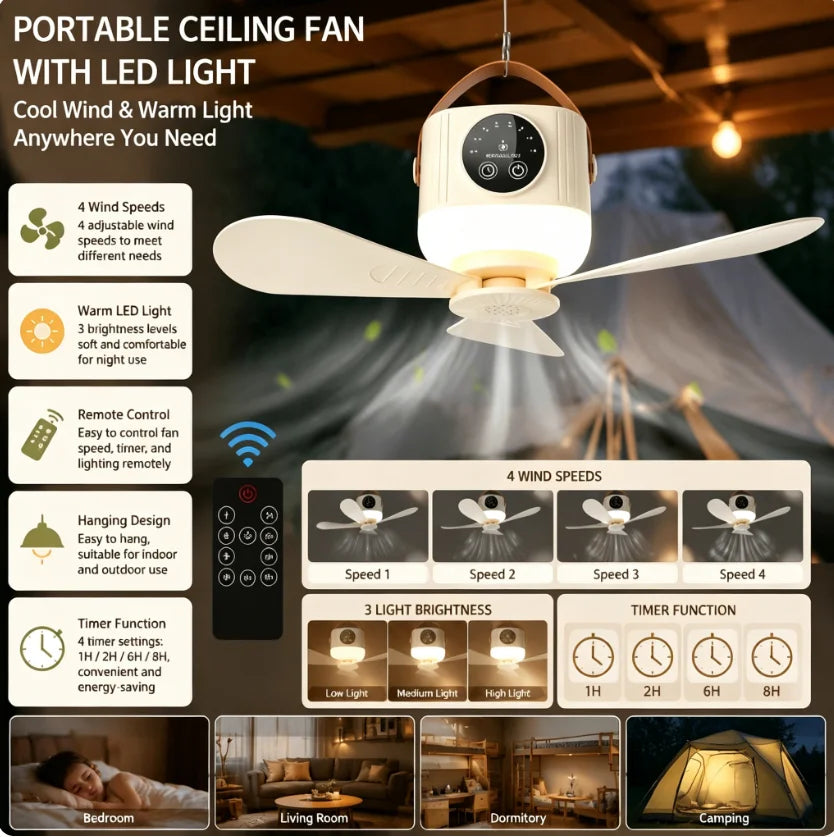 Ventilador de Techo Portátil Recargable