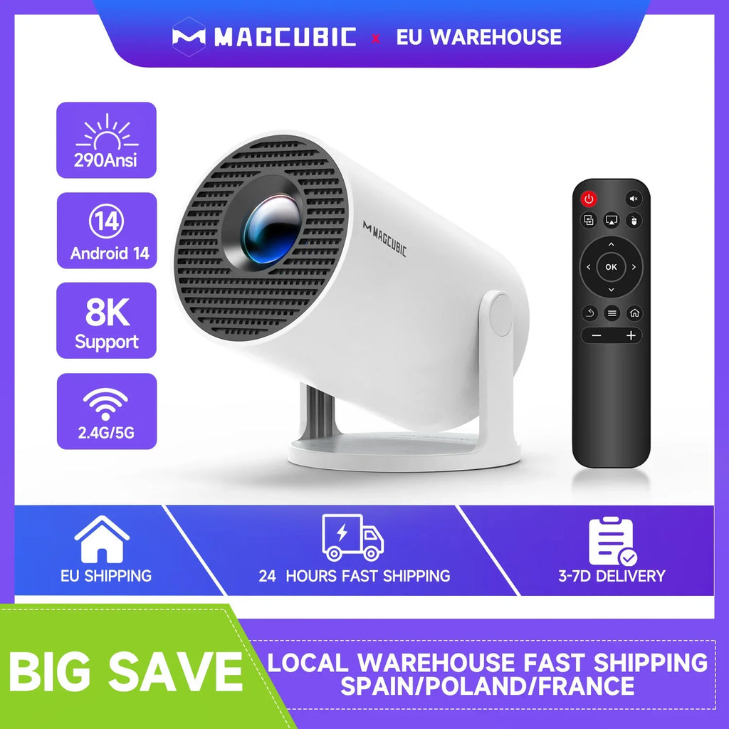 Magcubic Mini Projector Support 8K 720P with Dual Band WIFI6 5G Wireless Android 14 290 ANSI 180° Rotatable Video HY300 Pro
