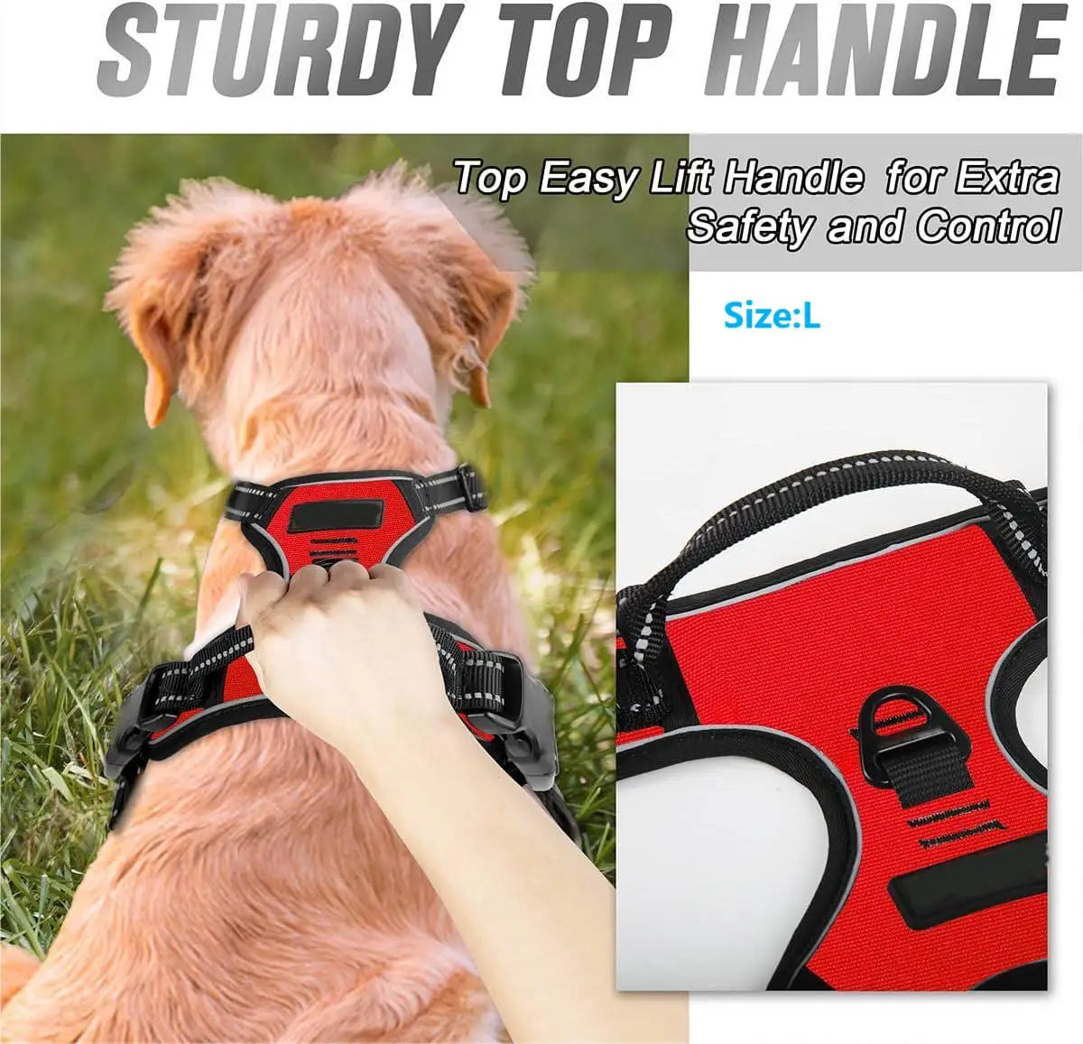 No-Pull Dog Harness – Reflective, with control handle and front clip (sizes S to XL)