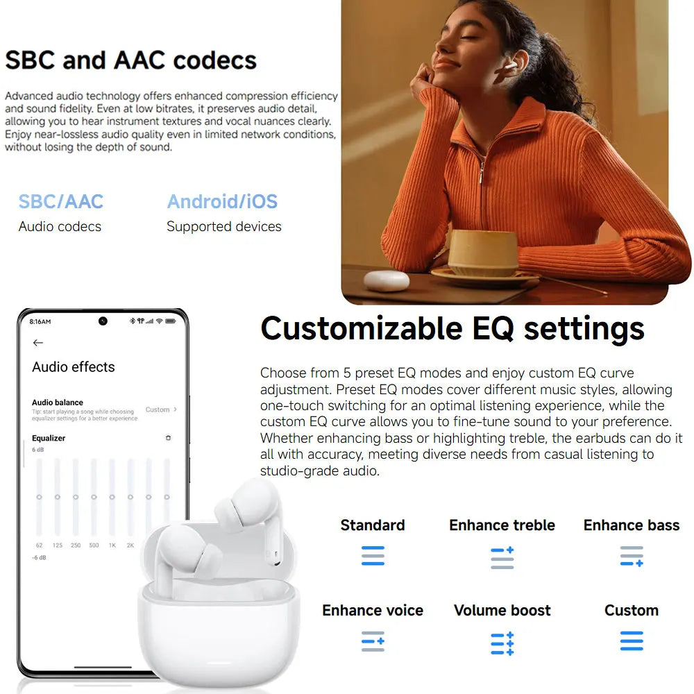 New Xiaomi REDMI Buds 8 Lite Wireless Bluetooth Earphone,42dB ANC 12.4mm driver BT5.4 Up to 36 hours,Dual-mic AI Noise Reduction