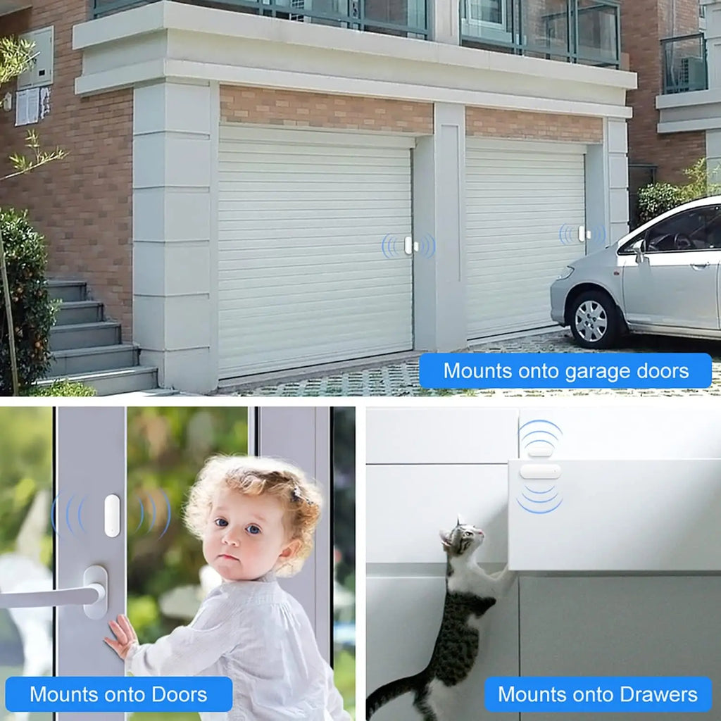 PGST WiFi Smart Door Window Sensor Works with TUYA Smart Life Home Security Alarm System Wireless Magnetic Detector APP Control Burglar Anti-theft Alert Real-time Notification Low Battery Reminder Smart Home Automation Securi