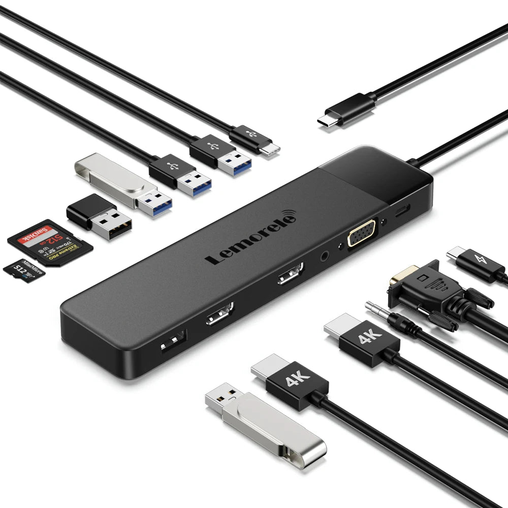 Lemorele Hub USB-C 13 en 1 Dual HDMI 4K 100W