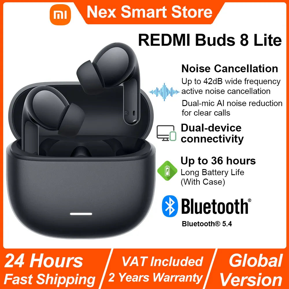 New Xiaomi REDMI Buds 8 Lite Wireless Bluetooth Earphone,42dB ANC 12.4mm driver BT5.4 Up to 36 hours,Dual-mic AI Noise Reduction