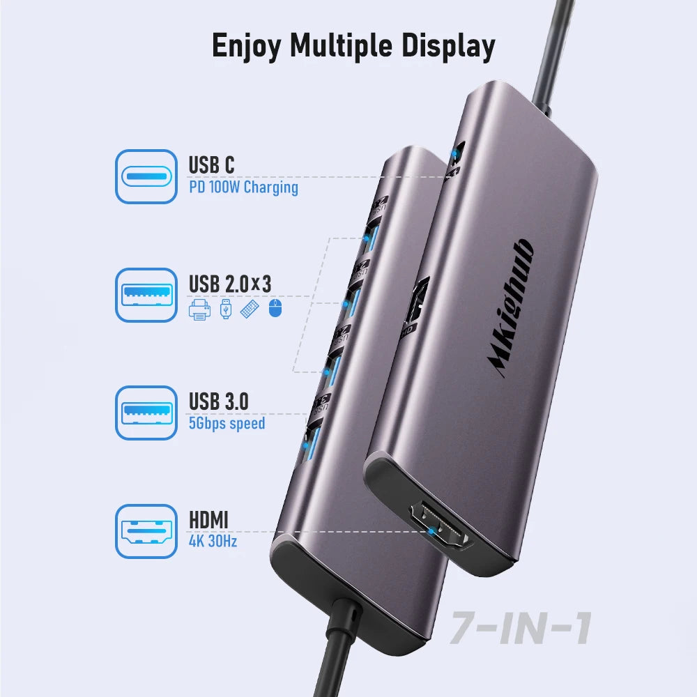 Lemorele Hub USB-C 7 en 1 HDMI 4K 100W