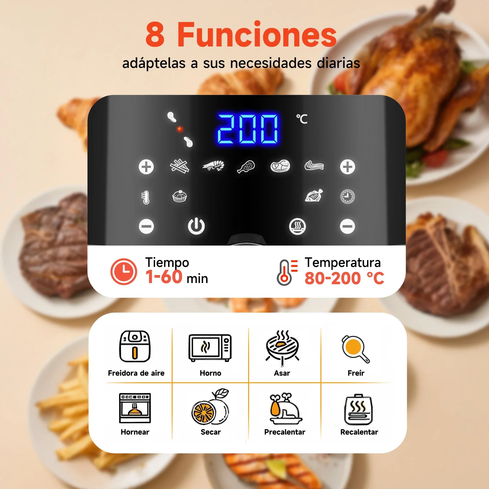 Freidora de Aire 7L Pantalla LED Táctil