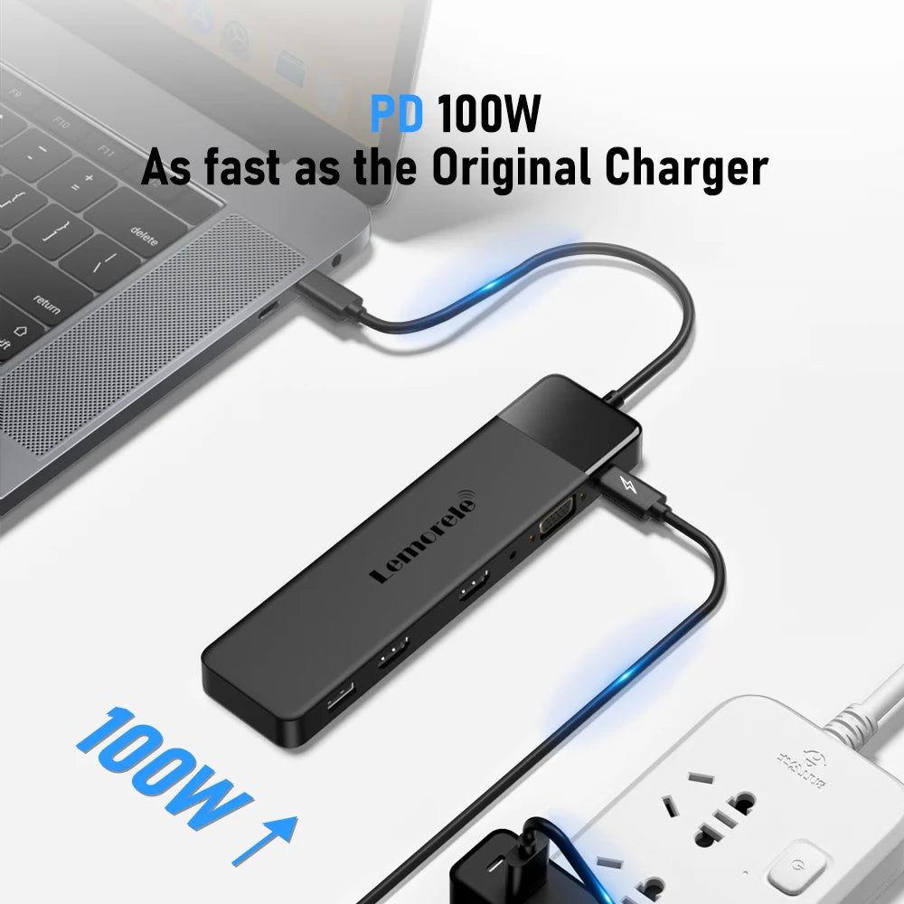 Lemorele Hub USB-C 13 en 1 Dual HDMI 4K 100W