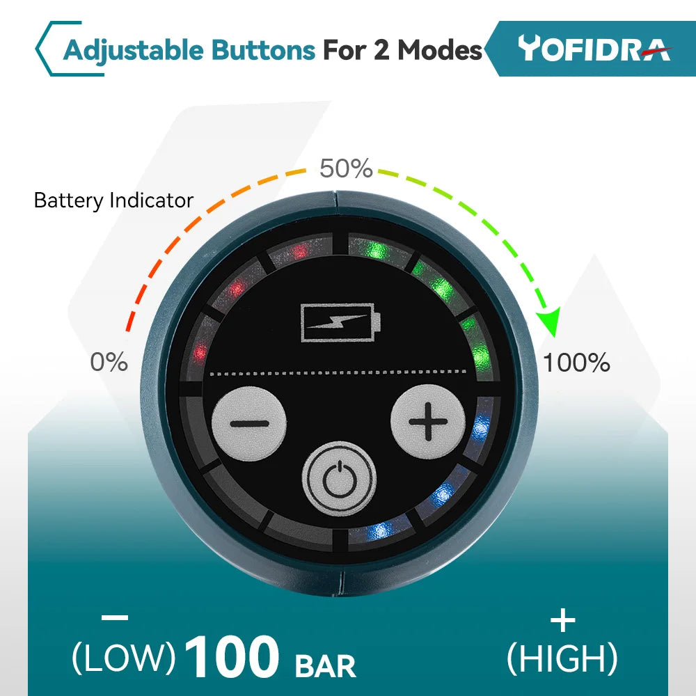 YOFIDRA 200Bar Brushless Electric High Pressure Water Spray Gun 3500W 6IN1 Car Clean Washer Garden Tool For Makita Battery Pin