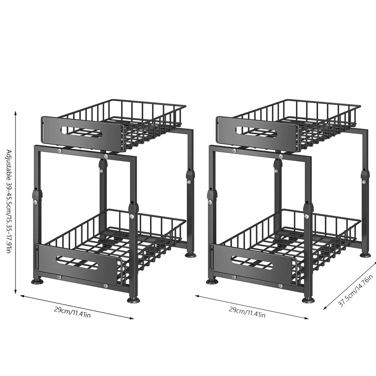 2 Tier Kitchen Under Bathroom Sink Organizers Pull-Out Cabinet Shelf Organizer Storage Rack Sliding Cabinet Basket