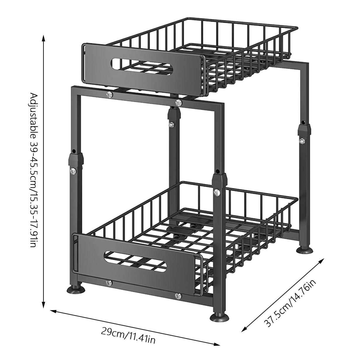 2 Tier Kitchen Under Bathroom Sink Organizers Pull-Out Cabinet Shelf Organizer Storage Rack Sliding Cabinet Basket