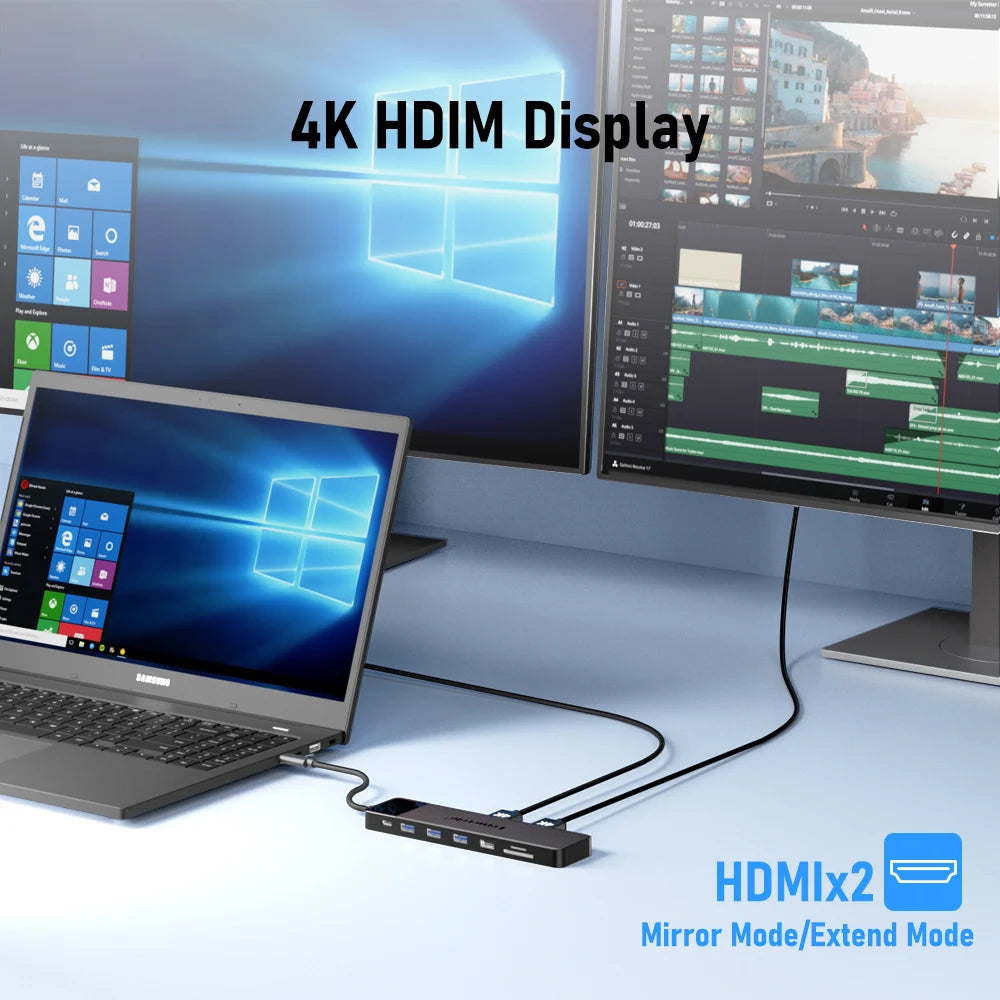 Lemorele Hub USB-C 13 en 1 Dual HDMI 4K 100W