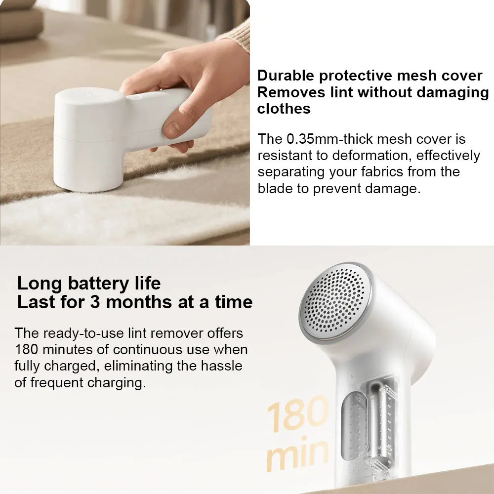New Xiaomi Mijia Lint Remover 2, 6-leaf Steel Blade Portable Trimmer, 180min Long Battery Life,  Rechargeable Fluff Pellet Removers with Transparent Lint Collector, Powerful Motor