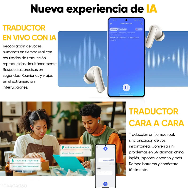 Realme Buds Air 7 Pro with Ai, Bluetooth Headphones 53 Db, 48 Hours of Autonomy, Hi-Res and Lhdc 5.0, Compatible with Realme 16 Pro and Realme Gt 8 Pro