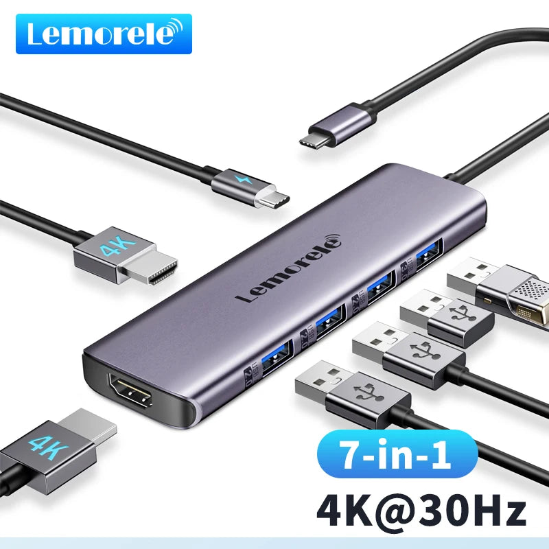 Lemorele Hub USB-C 7 en 1 HDMI 4K 100W