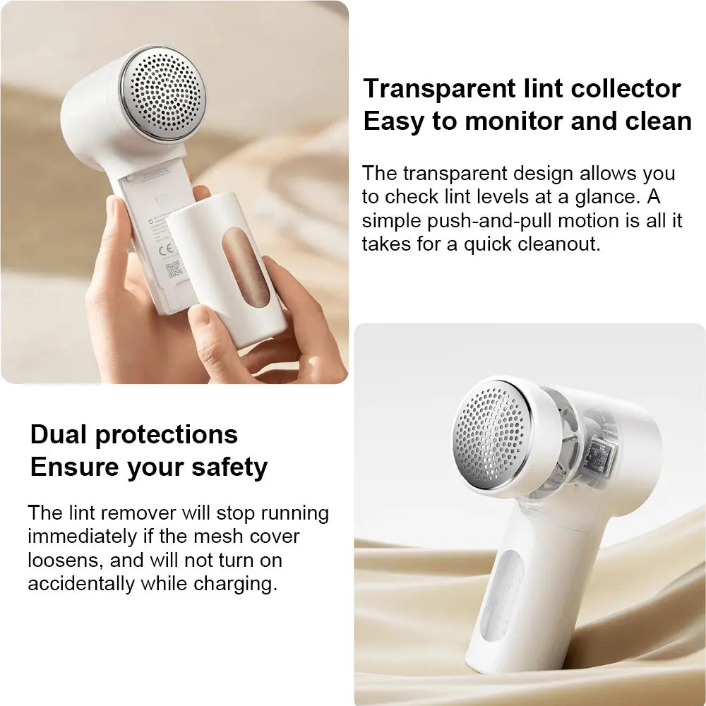 New Xiaomi Mijia Lint Remover 2, 6-leaf Steel Blade Portable Trimmer, 180min Long Battery Life,  Rechargeable Fluff Pellet Removers with Transparent Lint Collector, Powerful Motor