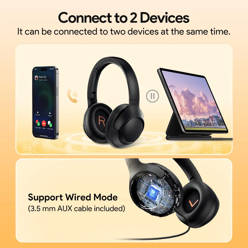 QCY H3 ANC Wireless Headphones Hi-Res Audio Over Ear Headset 43dB Hybrid Active Noise Cancellation Bluetooth 5.4 Gaming Earphone