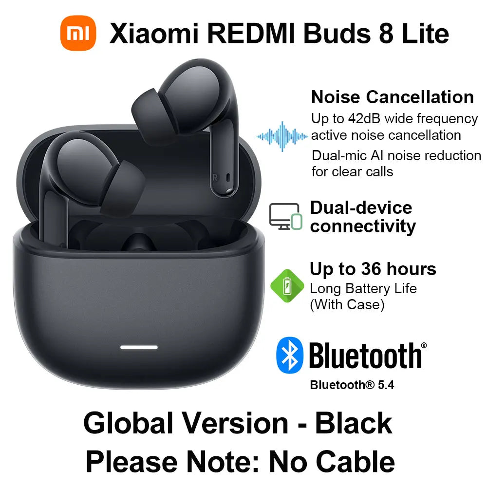 New Xiaomi REDMI Buds 8 Lite Wireless Bluetooth Earphone,42dB ANC 12.4mm driver BT5.4 Up to 36 hours,Dual-mic AI Noise Reduction
