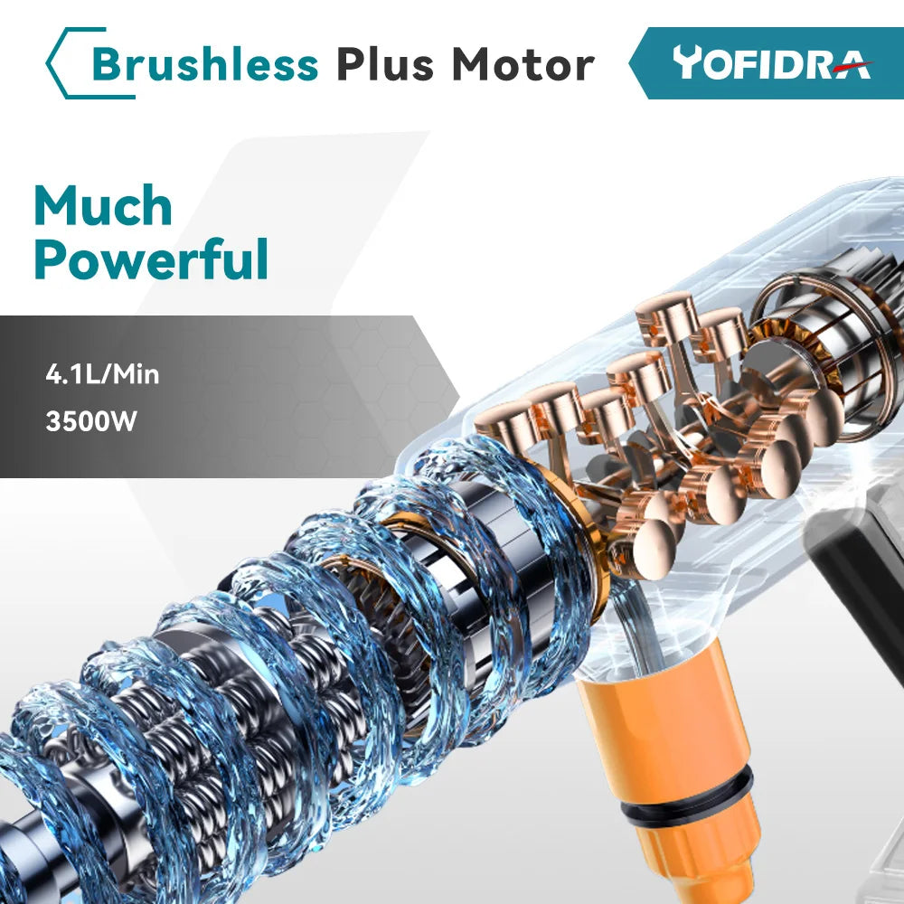 YOFIDRA 200Bar Brushless Electric High Pressure Water Spray Gun 3500W 6IN1 Car Clean Washer Garden Tool For Makita Battery Pin