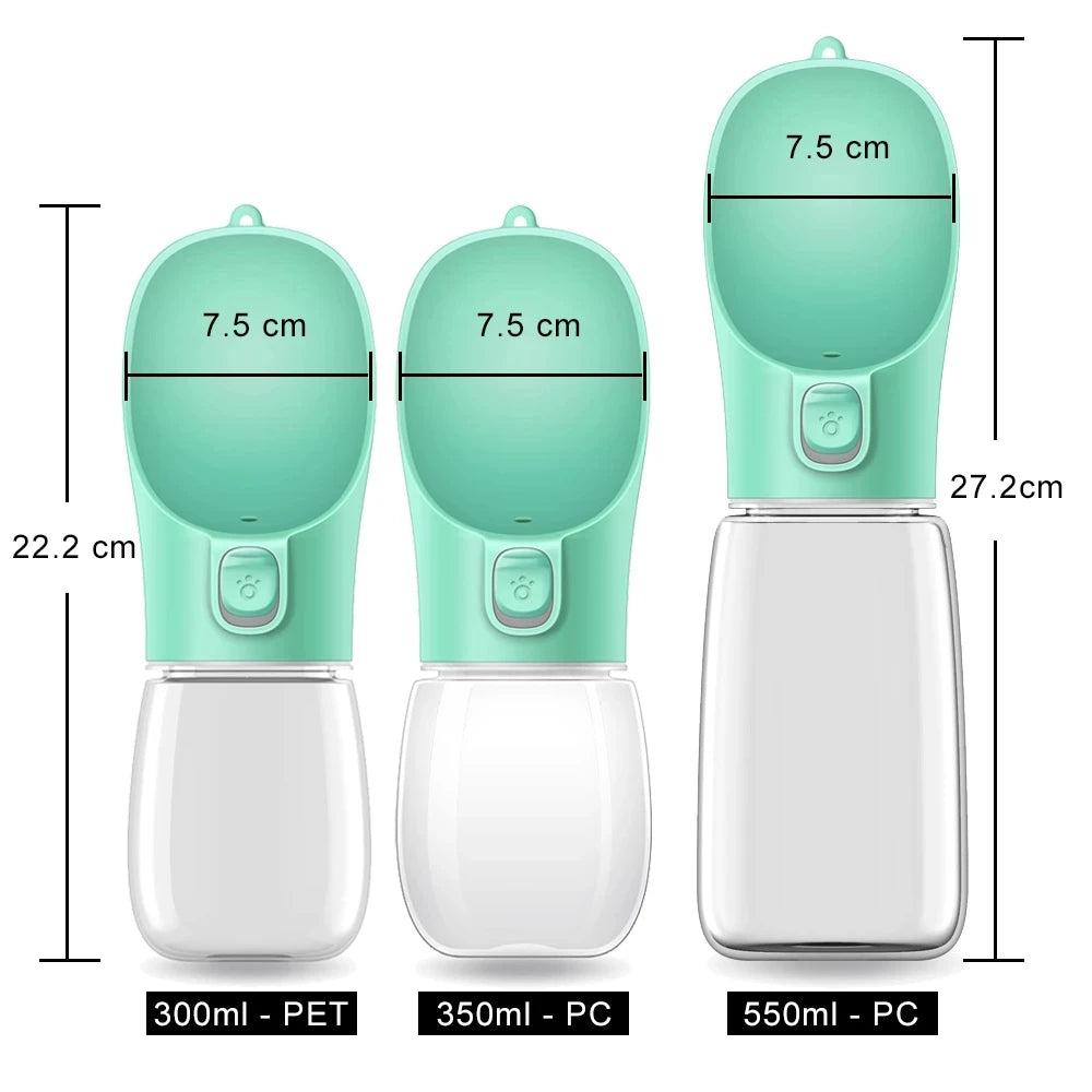 Botella de Agua Portátil para Perros – Bebedero de paseo antigoteo con un solo botón (300/350/550 ml)
