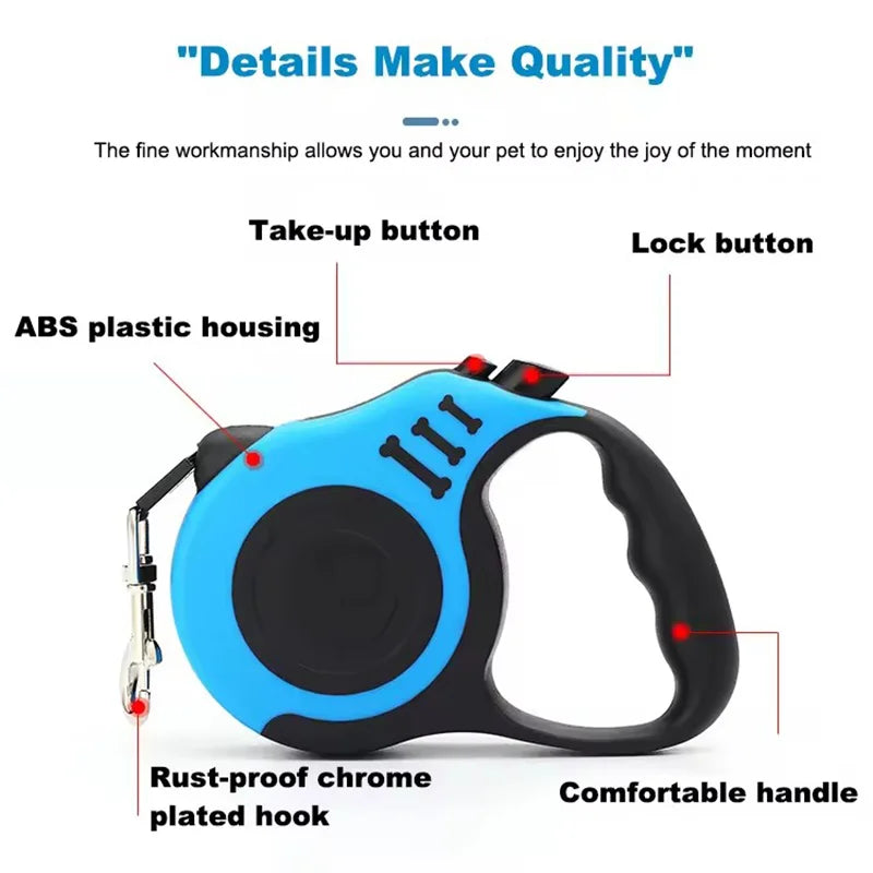 Correa Extensible para Perros – 3 a 5 m con freno de un solo botón y mango antideslizante